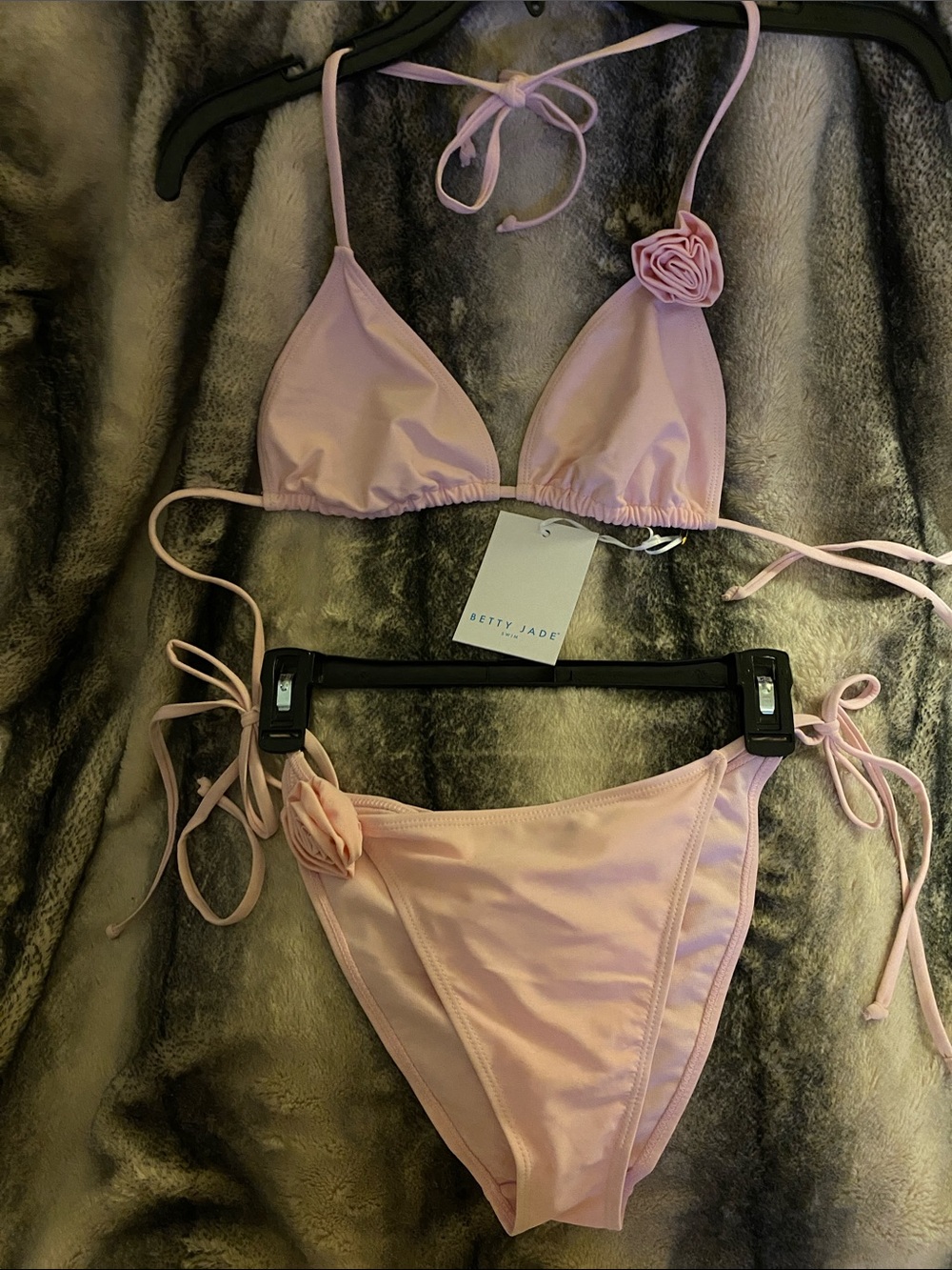 Betty Jade Swim Pale Pink Rose Embellished Adjustable Bikini Set NWT